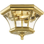 2 Light Polished Brass Ceiling Light fixture with Clear Beveled Glass Shade-Lighting LumensFlush Mount Ceiling Lights