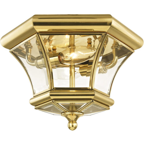 2 Light Polished Brass Ceiling Light fixture with Clear Beveled Glass Shade-Lighting LumensFlush Mount Ceiling Lights