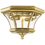 2 Light Polished Brass Ceiling Light fixture with Clear Beveled Glass Shade-Lighting LumensFlush Mount Ceiling Lights