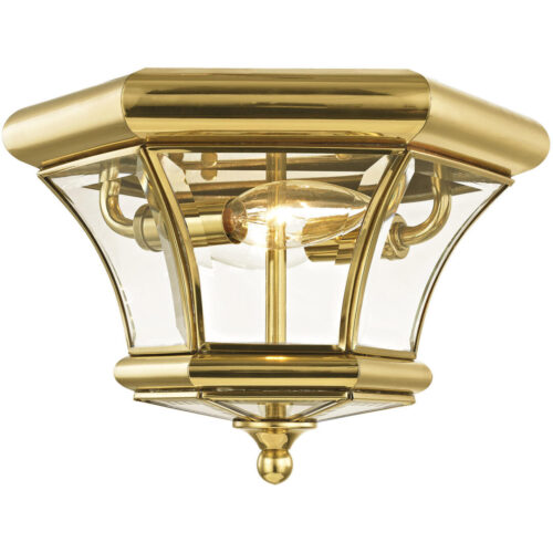 2 Light Polished Brass Ceiling Light fixture with Clear Beveled Glass Shade-Lighting LumensFlush Mount Ceiling Lights