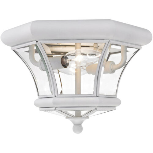 2 Light White Ceiling Light fixture with Clear Beveled Glass Shade-Lighting LumensFlush Mount Ceiling Lights