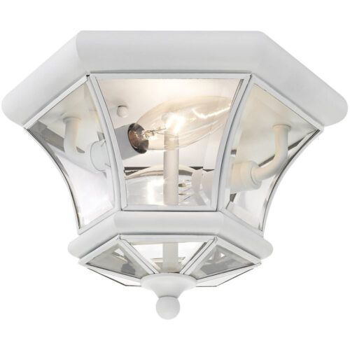 2 Light White Ceiling Light fixture with Clear Beveled Glass Shade-Lighting LumensFlush Mount Ceiling Lights