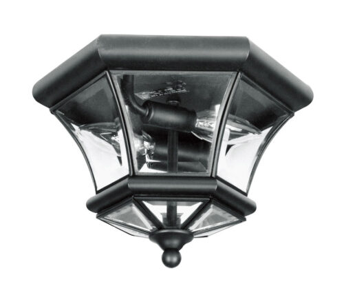 2 Light Black Ceiling Light fixture with Clear Beveled Glass Shade-Lighting LumensFlush Mount Ceiling Lights