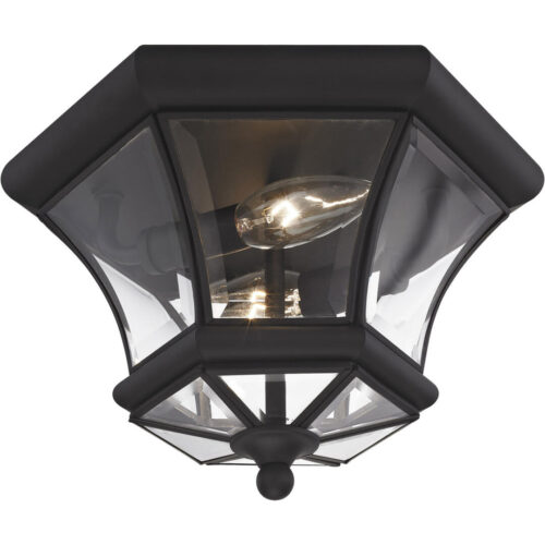 2 Light Black Ceiling Light fixture with Clear Beveled Glass Shade-Lighting LumensFlush Mount Ceiling Lights