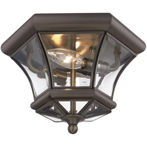 2 Light Bronze Ceiling Light fixture with Clear Beveled Glass Shade-Lighting LumensFlush Mount Ceiling Lights