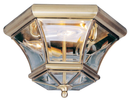 3 Light Antique Brass Ceiling Light fixture with Clear Beveled Glass Shade-Lighting LumensFlush Mount Ceiling Lights