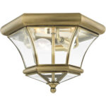 3 Light Antique Brass Ceiling Light fixture with Clear Beveled Glass Shade-Lighting LumensFlush Mount Ceiling Lights