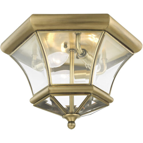 3 Light Antique Brass Ceiling Light fixture with Clear Beveled Glass Shade-Lighting LumensFlush Mount Ceiling Lights