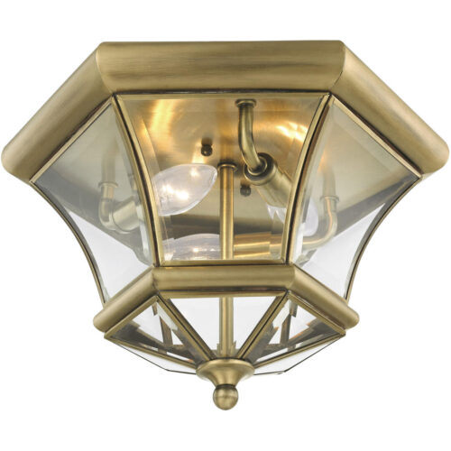 3 Light Antique Brass Ceiling Light fixture with Clear Beveled Glass Shade-Lighting LumensFlush Mount Ceiling Lights