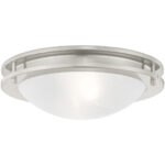 1 Light Brushed Nickel Ceiling Light fixture with White Alabaster Glass Shade-Lighting LumensChandeliers