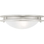 1 Light Brushed Nickel Ceiling Light fixture with White Alabaster Glass Shade-Lighting LumensChandeliers