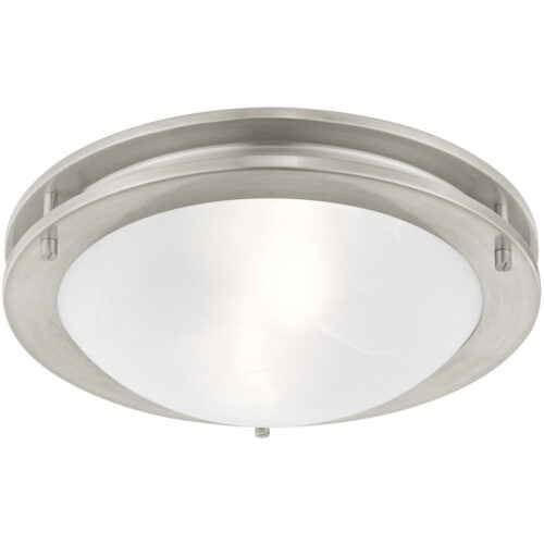 1 Light Brushed Nickel Ceiling Light fixture with White Alabaster Glass Shade-Lighting LumensChandeliers