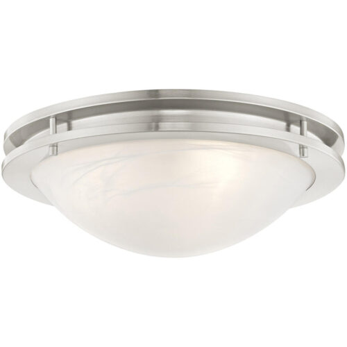 2 Light Brushed Nickel Ceiling Light fixture with White Alabaster Glass Shade-Lighting LumensChandeliers