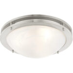 2 Light Brushed Nickel Ceiling Light fixture with White Alabaster Glass Shade-Lighting LumensChandeliers