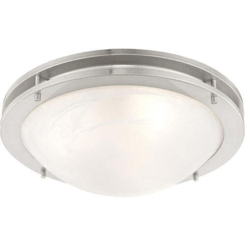 2 Light Brushed Nickel Ceiling Light fixture with White Alabaster Glass Shade-Lighting LumensChandeliers