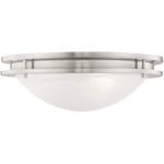 2 Light Brushed Nickel Ceiling Light fixture with White Alabaster Glass Shade-Lighting LumensChandeliers