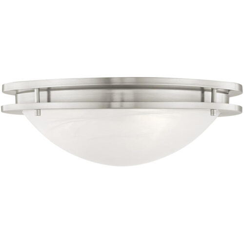 2 Light Brushed Nickel Ceiling Light fixture with White Alabaster Glass Shade-Lighting LumensChandeliers