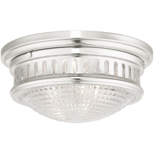 3 Light Brushed Nickel Ceiling Light fixture with Hand Blown Clear Cut Glass Shade-Lighting LumensChandeliers