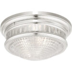 3 Light Brushed Nickel Ceiling Light fixture with Hand Blown Clear Cut Glass Shade-Lighting LumensChandeliers