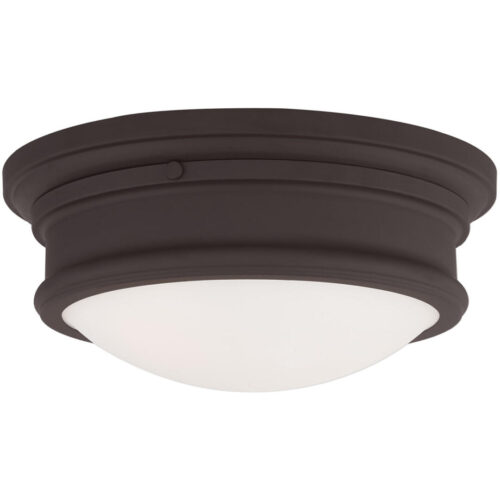 2 Light Bronze Ceiling Light fixture with Hand Blown Satin White Glass Shade-Lighting LumensFlush Mount Ceiling Lights