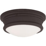 2 Light Bronze Ceiling Light fixture with Hand Blown Satin White Glass Shade-Lighting LumensFlush Mount Ceiling Lights