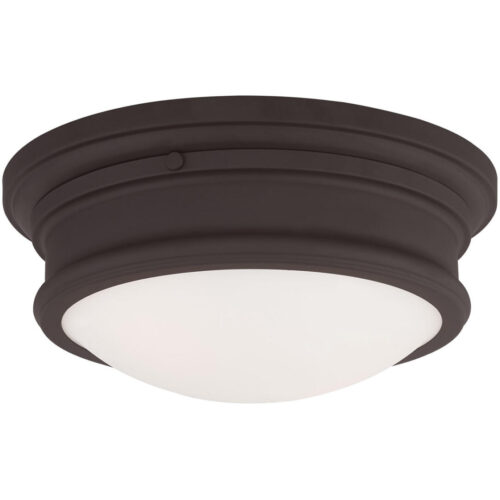 2 Light Bronze Ceiling Light fixture with Hand Blown Satin White Glass Shade-Lighting LumensFlush Mount Ceiling Lights