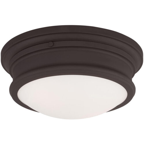 2 Light Bronze Ceiling Light fixture with Hand Blown Satin White Glass Shade-Lighting LumensFlush Mount Ceiling Lights