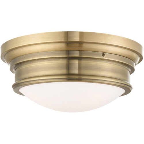 3 Light Antique Brass Ceiling Light fixture with Hand Blown Satin White Glass Shade-Lighting LumensFlush Mount Ceiling Lights