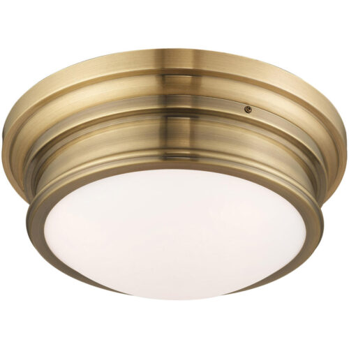 3 Light Antique Brass Ceiling Light fixture with Hand Blown Satin White Glass Shade-Lighting LumensFlush Mount Ceiling Lights