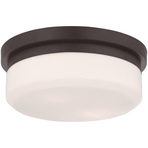 2 Light Bronze Ceiling Light fixture with Hand Blown Satin White Glass Shade-Lighting LumensFlush Mount Ceiling Lights