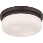 2 Light Bronze Ceiling Light fixture with Hand Blown Satin White Glass Shade-Lighting LumensFlush Mount Ceiling Lights