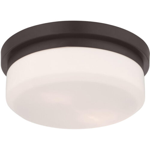 2 Light Bronze Ceiling Light fixture with Hand Blown Satin White Glass Shade-Lighting LumensFlush Mount Ceiling Lights