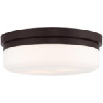 2 Light Bronze Ceiling Light fixture with Hand Blown Satin White Glass Shade-Lighting LumensFlush Mount Ceiling Lights