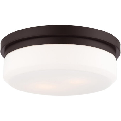 2 Light Bronze Ceiling Light fixture with Hand Blown Satin White Glass Shade-Lighting LumensFlush Mount Ceiling Lights