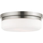 3 Light Brushed Nickel Ceiling Light fixture with White Alabaster Glass Shade-Lighting LumensChandeliers