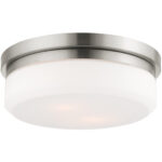 3 Light Brushed Nickel Ceiling Light fixture with White Alabaster Glass Shade-Lighting LumensChandeliers