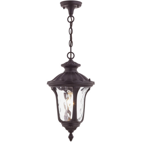 1 Light Bronze Chain Lantern Pendant Lighting Fixture with Clear Water Glass Shade-Lighting LumensLantern