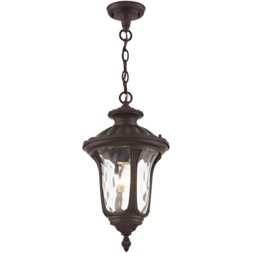 1 Light Bronze Chain Lantern Pendant Lighting Fixture with Clear Water Glass Shade-Lighting LumensLantern