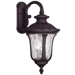 13.75 inch 3 Light Black Outdoor Wall Lantern Pendant Lighting Fixture with Clear Water Glass Shade-Lighting LumensLantern