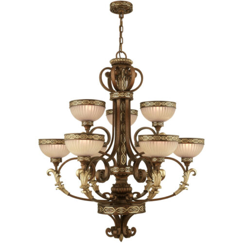 41.5 inch 4 Light Palacial Bronze with Gilded Accents Bathroom Vanity light fixture with Hand Crafted Gold Dusted Art Glass Shade-Lighting LumensBath/Flush Mounts