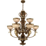 41.5 inch 4 Light Palacial Bronze with Gilded Accents Bathroom Vanity light fixture with Hand Crafted Gold Dusted Art Glass Shade-Lighting LumensBath/Flush Mounts