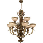 41.5 inch 4 Light Palacial Bronze with Gilded Accents Bathroom Vanity light fixture with Hand Crafted Gold Dusted Art Glass Shade-Lighting LumensBath/Flush Mounts