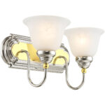 14 inch 2 Light Polished Chrome & Polished Brass Bathroom Vanity light fixture with White Alabaster Glass Shade-Lighting LumensBath/Vanity