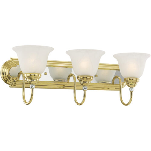 24 inch 3 Light Polished Brass & Polished Chrome Bathroom Vanity light fixture with White Alabaster Glass Shade-Lighting LumensBath/Vanity