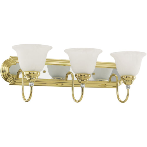 24 inch 3 Light Polished Brass & Polished Chrome Bathroom Vanity light fixture with White Alabaster Glass Shade-Lighting LumensBath/Vanity