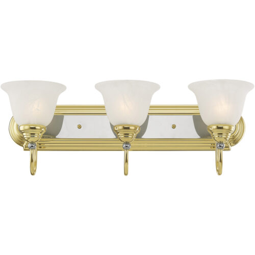 24 inch 3 Light Polished Brass & Polished Chrome Bathroom Vanity light fixture with White Alabaster Glass Shade-Lighting LumensBath/Vanity