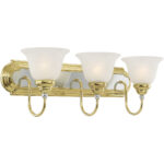 24 inch 3 Light Polished Brass & Polished Chrome Bathroom Vanity light fixture with White Alabaster Glass Shade-Lighting LumensBath/Vanity