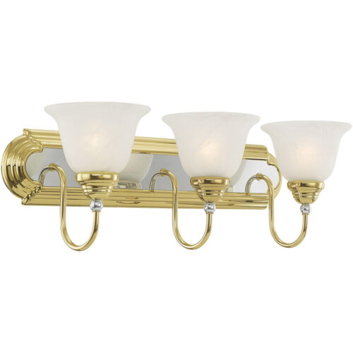 24 inch 3 Light Polished Brass & Polished Chrome Bathroom Vanity light fixture with White Alabaster Glass Shade-Lighting LumensBath/Vanity