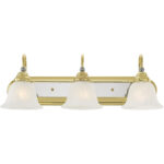 24 inch 3 Light Polished Brass & Polished Chrome Bathroom Vanity light fixture with White Alabaster Glass Shade-Lighting LumensBath/Vanity