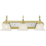 24 inch 3 Light Polished Brass & Polished Chrome Bathroom Vanity light fixture with White Alabaster Glass Shade-Lighting LumensBath/Vanity